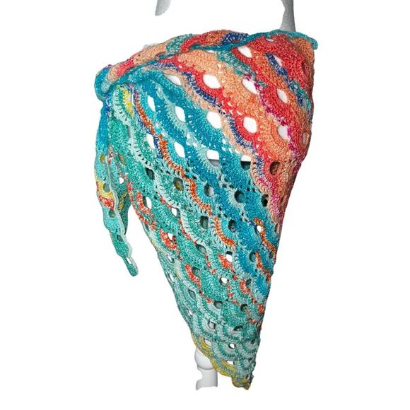 Handmade multi colored crochet swim sarong cover up - Picture 3 of 5